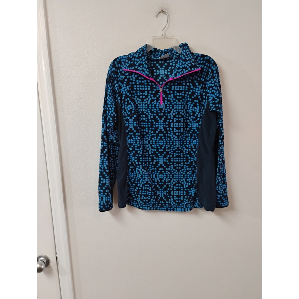 Columbia Womens Blue Geometric Quarter Zip Fleece Pullover Jacket L